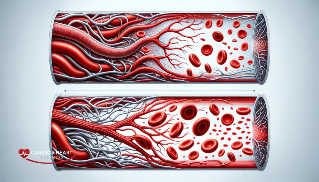 Illustration of blood vessels widening due to nitric oxide