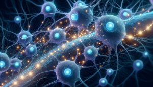 Neurons communicating with each other, representing the role of nitric oxide in sleep mechanisms