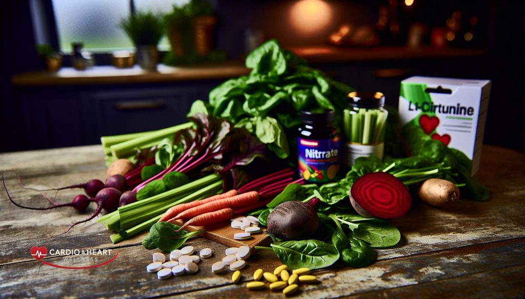 Photo of nitrate-rich vegetables and dietary supplements