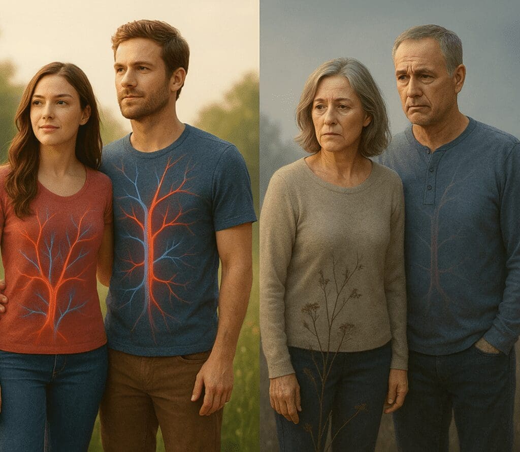 Young and older couple side by side