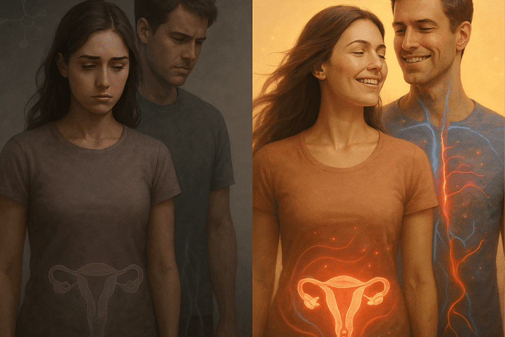 Couple depicting contrasting emotions