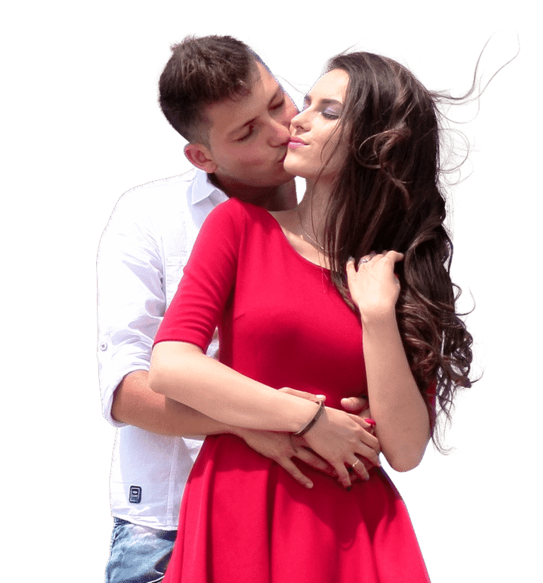 Romantic embrace with loving kiss