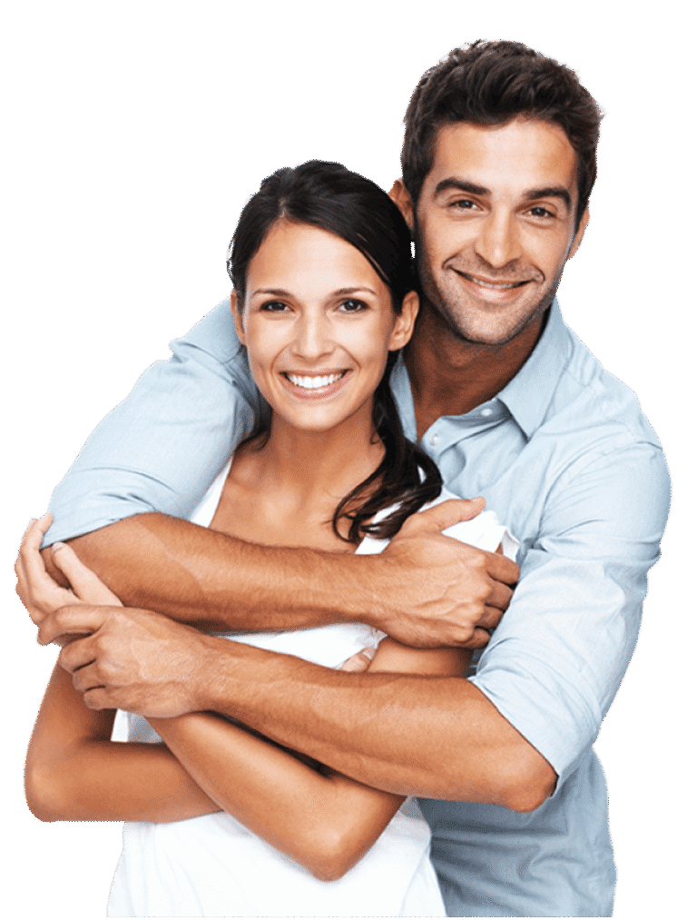 Happy couple hugging and smiling
