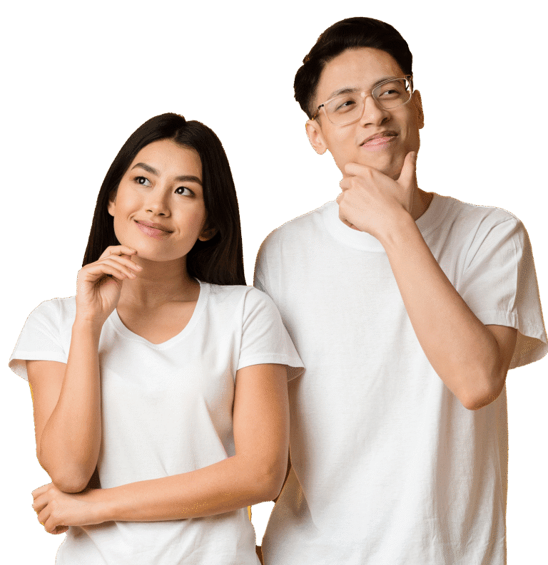 Thoughtful duo in casual white attire