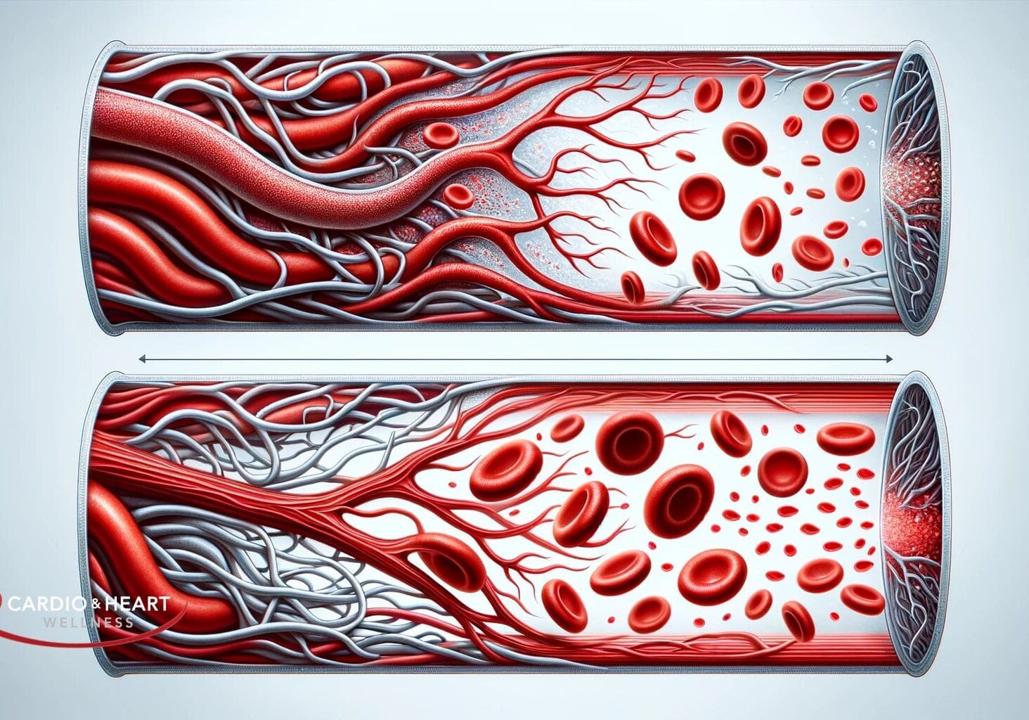 Diagram showing normal and blocked arteries